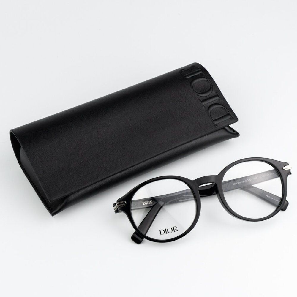 NEW Dior DIORBLACKSUITO RI 1000 Shiny Black Unisex Round Eyeglasses
